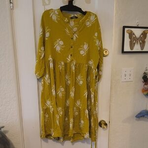 Zundic | Chic Floral Long Sleeve Dress in Mustard